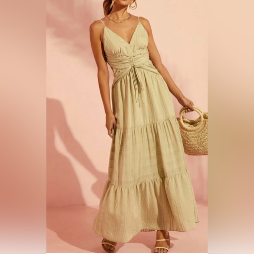 Vici Cream Maxi Dress with Tiered Skirt